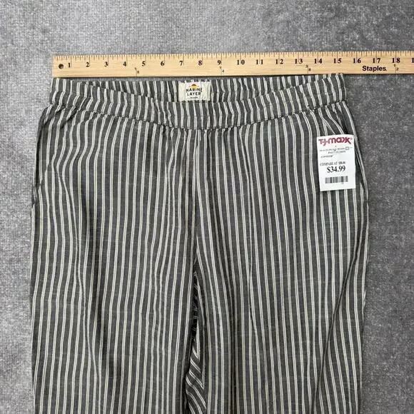 Marine Layer Pants Women Medium Black White Stripe Tencel Pull On Relaxed Casual - Picture 7 of 12